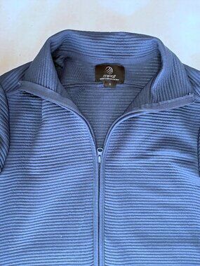 MPG Ottoman Long Full Zip Up Ribbed Sweater Jacket - S - Slate Blue